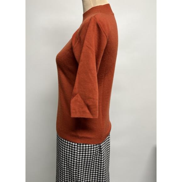 Vintage Mock Neck Sweater Womens Medium Rust Orange Rhinestones Groovy Hippie - Picture 4 of 7